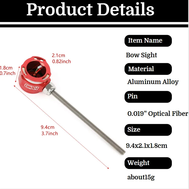 Recurve Bow Sight 0.019Inch Optical Fiber 8-32" Thread for Recurve Bow Archery Shooting Hunting Targeting Alloy Sight Aim Head