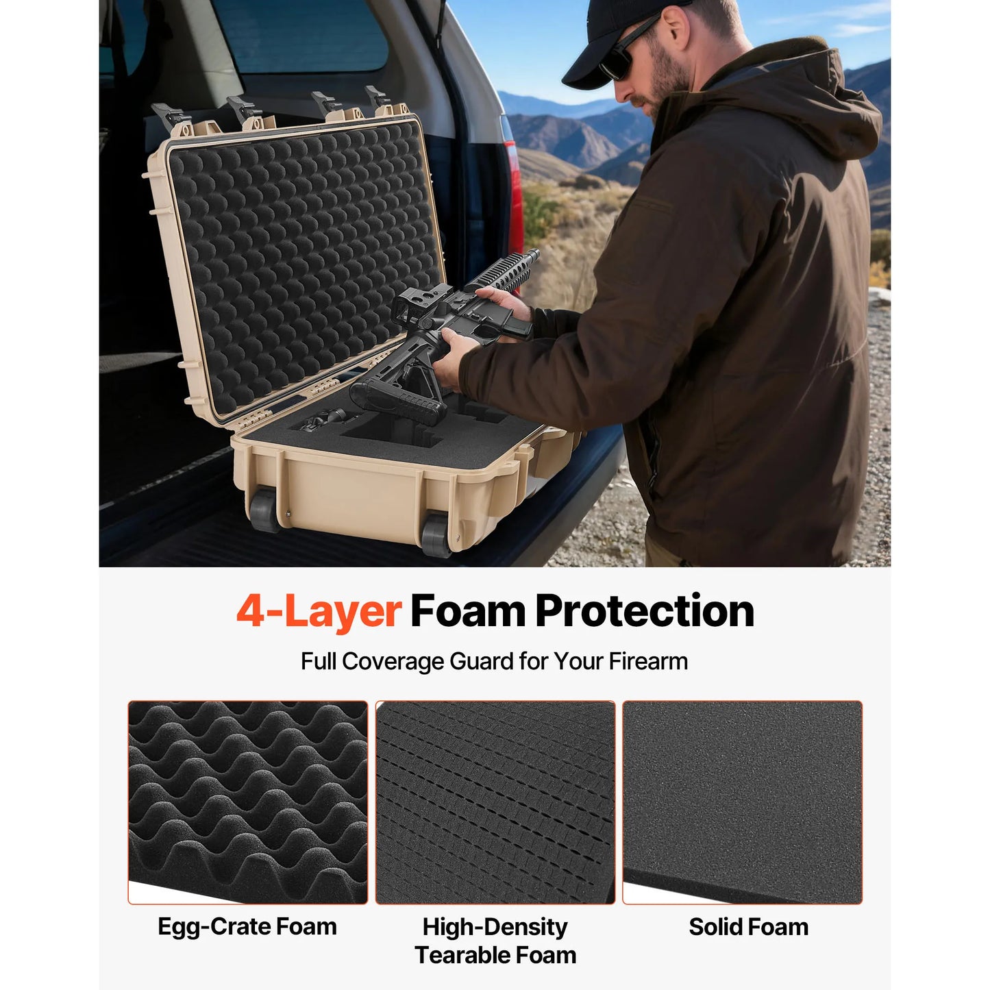 Hard Rifle Case Lockable Rifle Case with Pre-cut Foams Wheels IP67 Waterproof Pistol Storage Cases for Rifles Shotguns