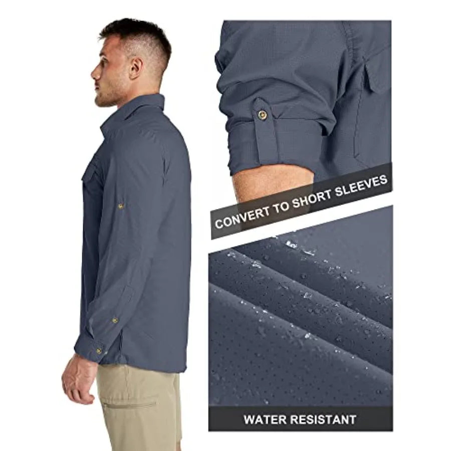 33000Feet Men's Long Sleeve Sun Protection Shirt UPF 50+ UV Quick Dry Cooling Fishing Shirts for Travel Safari Camping Hiking