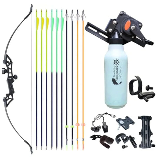 40lbs Bow Fishing Combo Kit Archery Recurve Bow Set for Adult Beginners with Bottle Fishing Reel and Carbon Arrows Ideal for Hu
