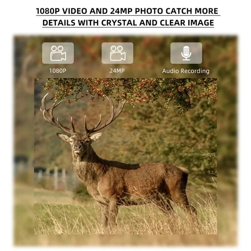 4G Hunting Trail Camera 1080P 24MP Game Camera with Night Vision Waterproof IP66 Deer Camera for Wildlife Monitoring