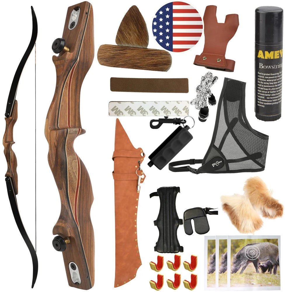 Recurve Split Bow Set 60 Inch ILF Takedown 50/60lbs Right Hand Detachable Wood Riser for Adults Archery Outdoor Hunting Shooting Target Practice Sports Accessories