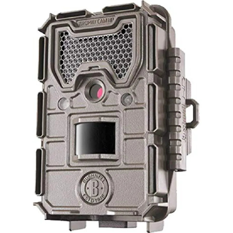 Trail camera for outdoor wildlife monitoring, brown camouflage housing with weather-resistant plastic, discreet design and long