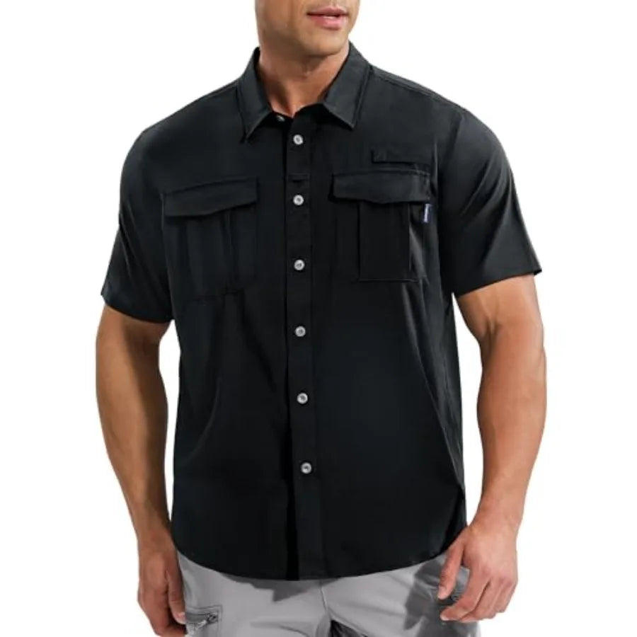 Haimont Men's Sun Protection Shirt Water Resistant Short Sleeve Button Down Shirt Quick Dry Cooling for Hiking Fishing