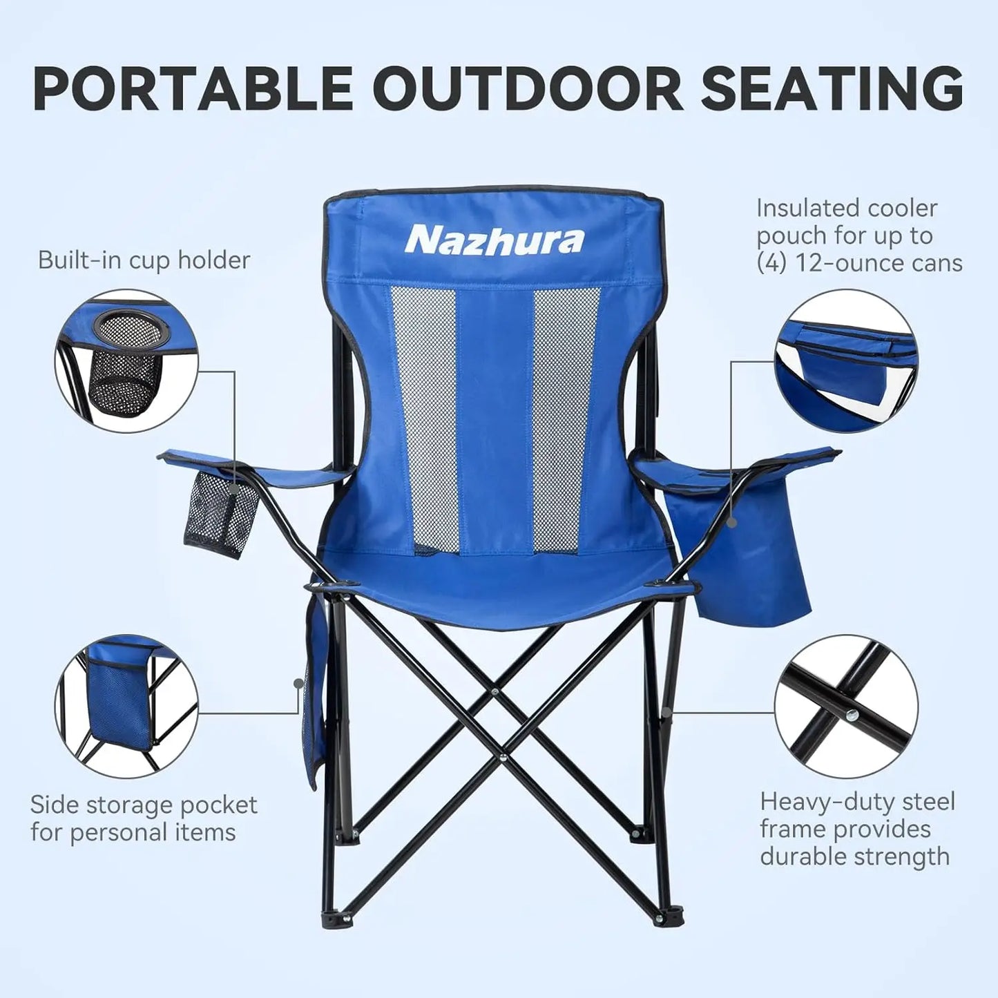 4 Pack Outdoor Camping Chairs Folding/Foldable/Portable with Cooler Pouch, Mesh Backrest and Cup Holder, Customized