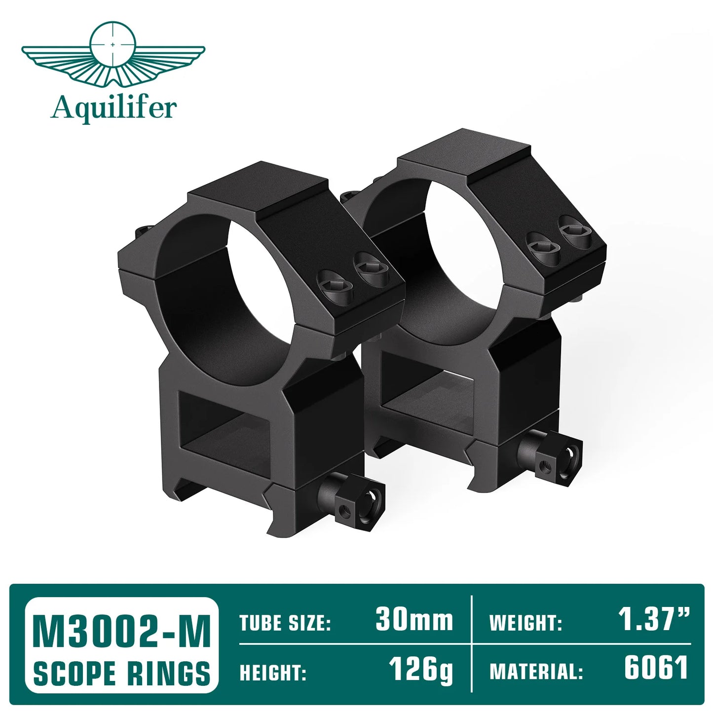 Aquilifer 25.4mm/30mm Picatinny Rail Scope Rings 2-Piece Aluminum High Profile Tactical Optic Mounts for Hunting Shooting