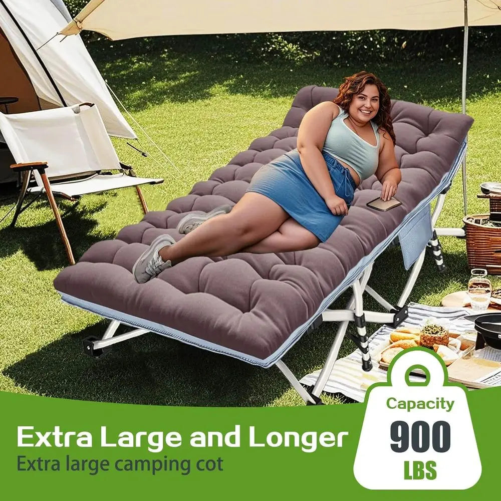 32In XXL Oversize Camping Cot with Mattress and Carry Bag, Portable Folding Bed for Adults, Indoor Office Nap Outdoor Use