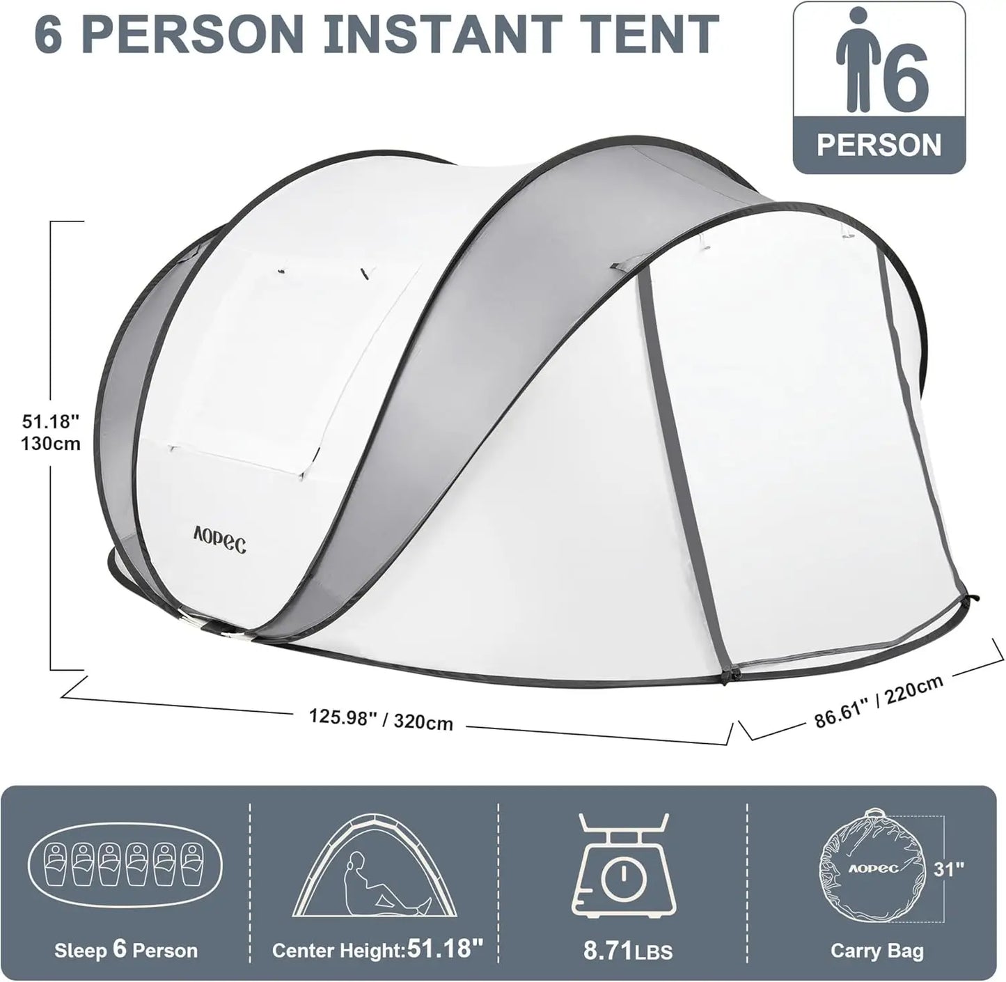 Pop Up Camping Tent 2/4/6 Person Instant Tent Waterproof PU4500mm, Spacious with Front Porch, Quick Setup Lightweight Portable