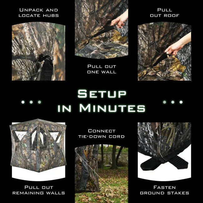 3 Person Portable Hunting Blind Pop-Up Ground Tent W/ Gun Ports & Carrying Bag