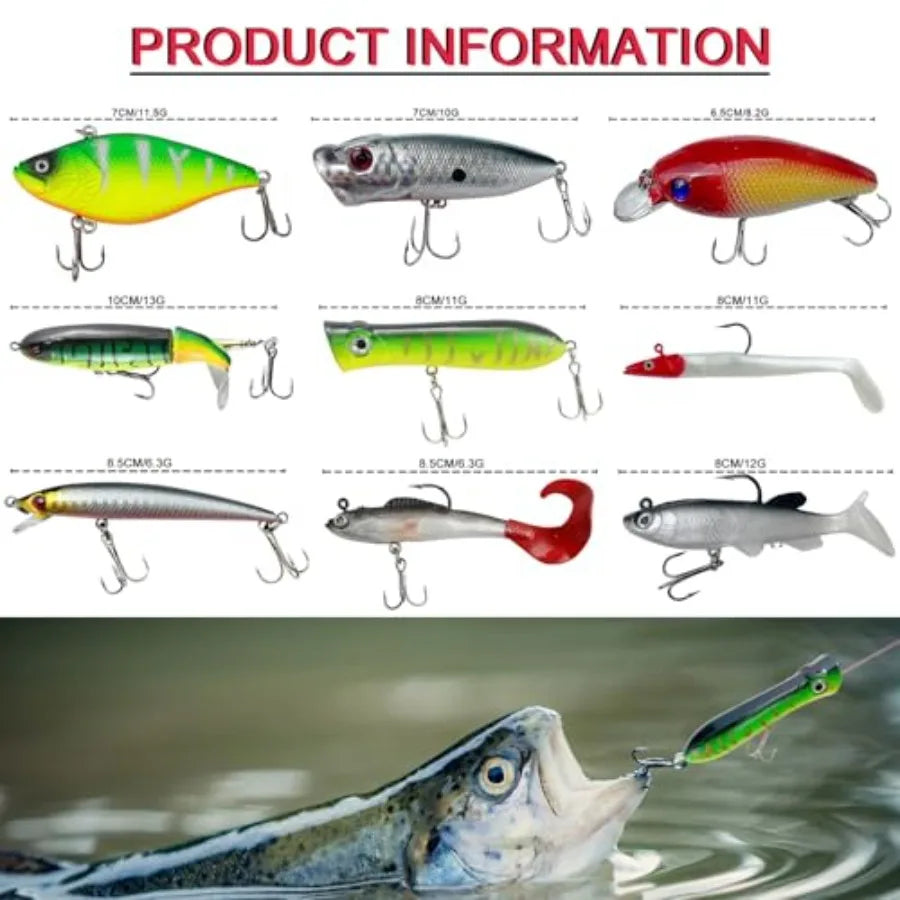 Fishing Lures Kit with Tackle Box Included Crankbait Minnow Spinnerbaits Spoons Soft Lures Jigs Hooks Bait Rigs Weights Sinkers