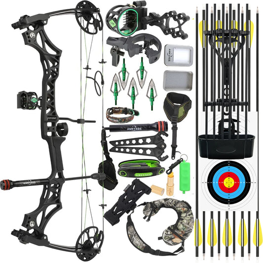 Archery Compound Bow 30-70lbs M129 320fps 80% Let-off Magnesium Alloy Riser for Right Hand Beginners Target Hunting Practice