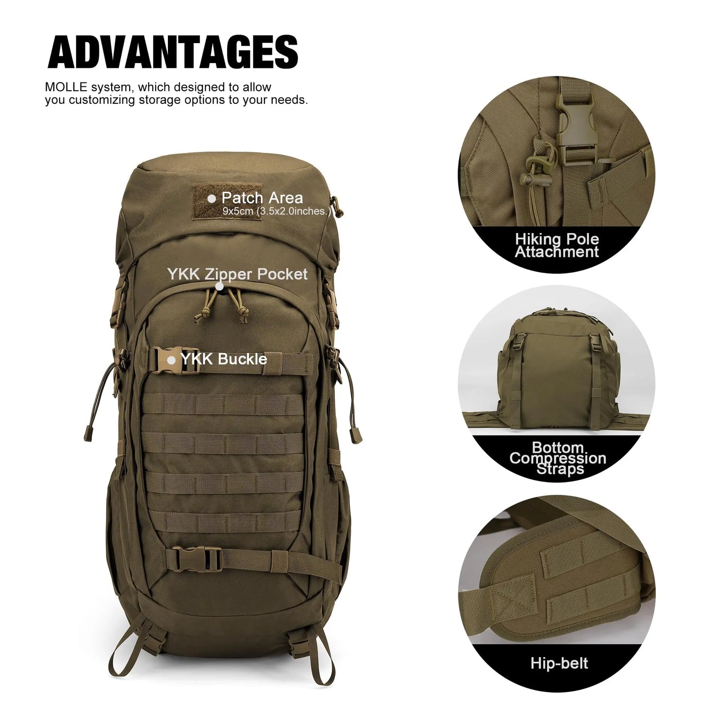 50L Hiking Backpack With Rain Cover For Backpacking Camping Survival