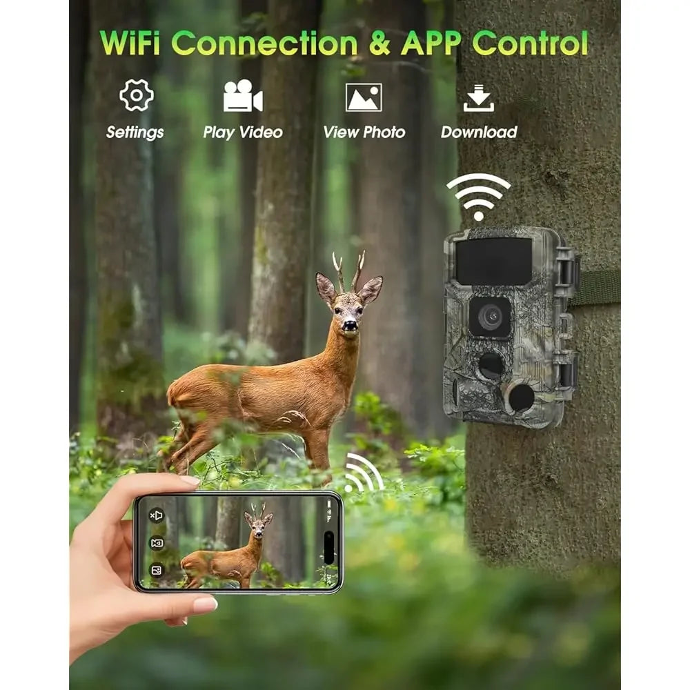 Free Shipping - Trail Camera 4K 64MP WiFi Bluetooth Game Camera, Night Vision Wildlife Hunting Camera, 0.1s Trigger Motion Activ