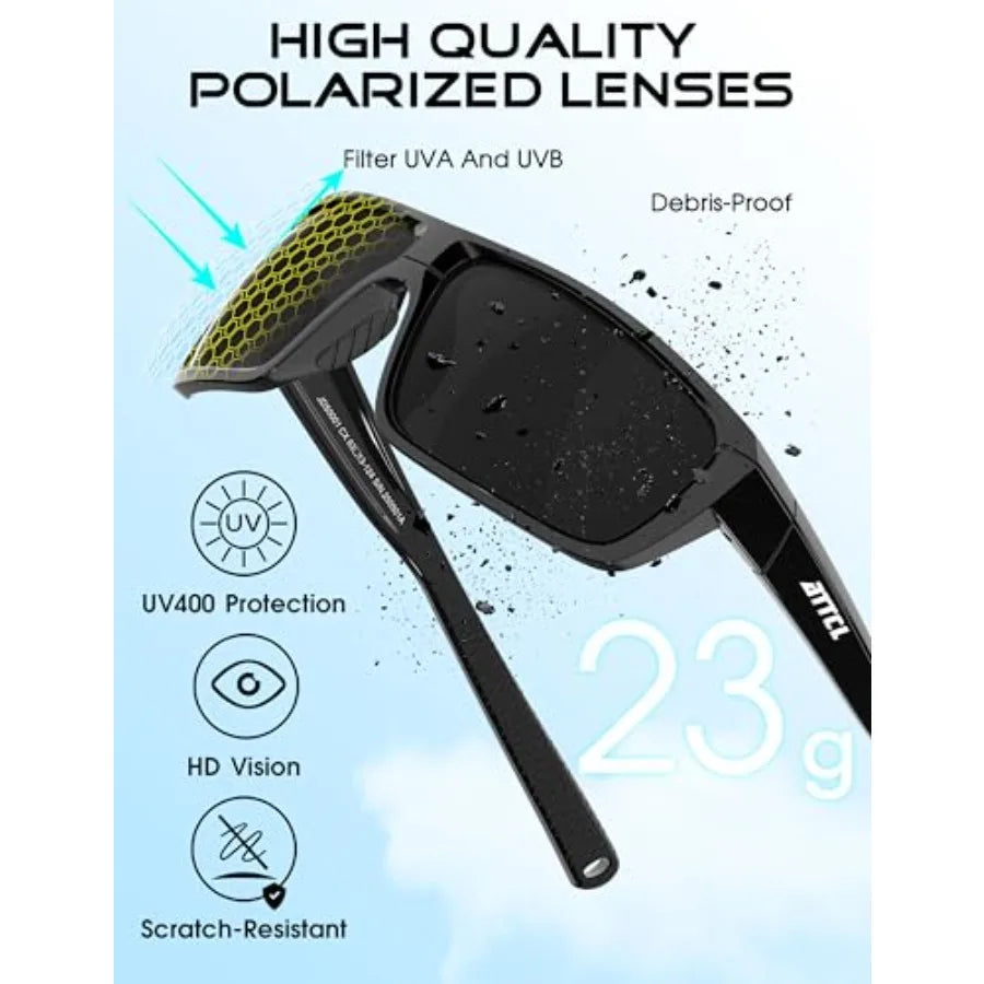 Polarized Sunglasses Men for Fishing: UV Protection Lightweight TR90 Sports Wrap Sun Glasses Driving Golf Running