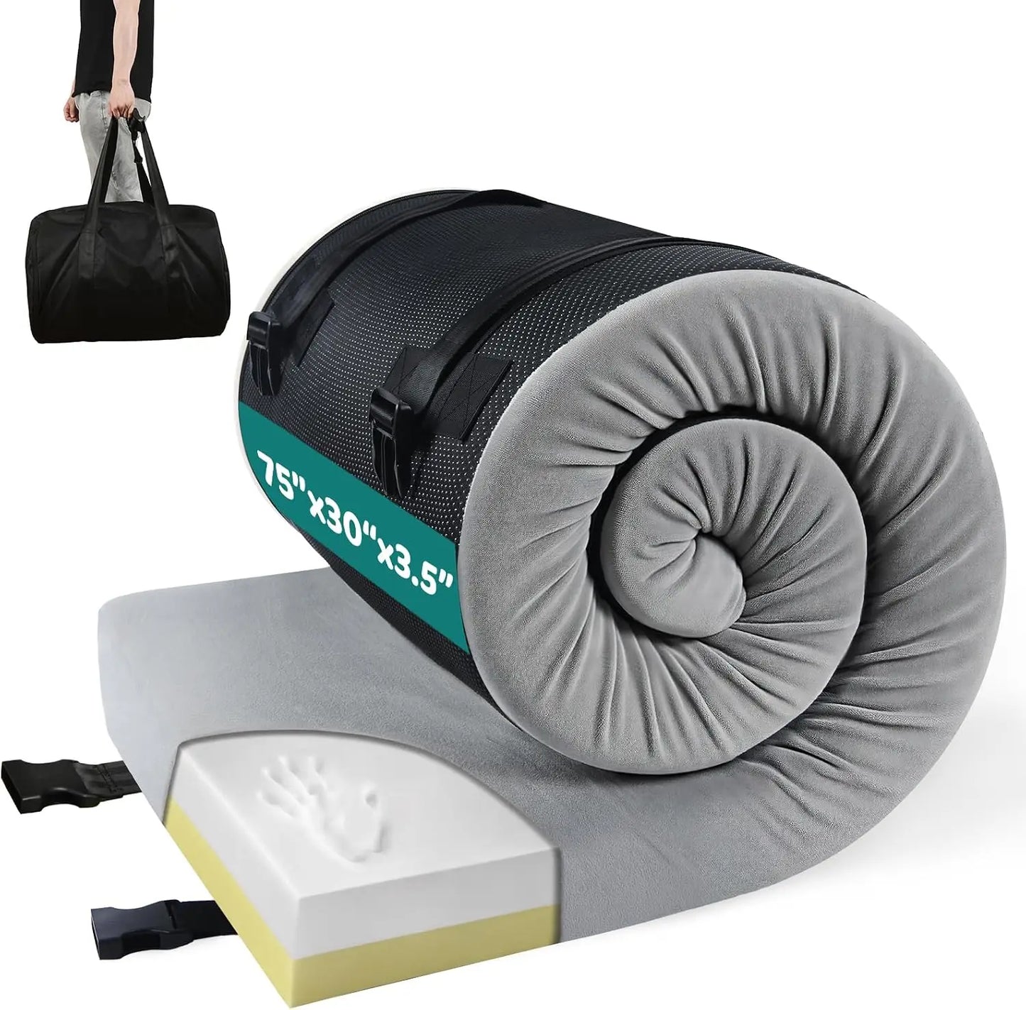 3.5" Extra Thick Foam Camping Mattress, Waterproof Cover & Travel Bag, Portable Sleeping Pad for Car/Tent/Cot/SUV/Trunk/Floor/Guest Bed