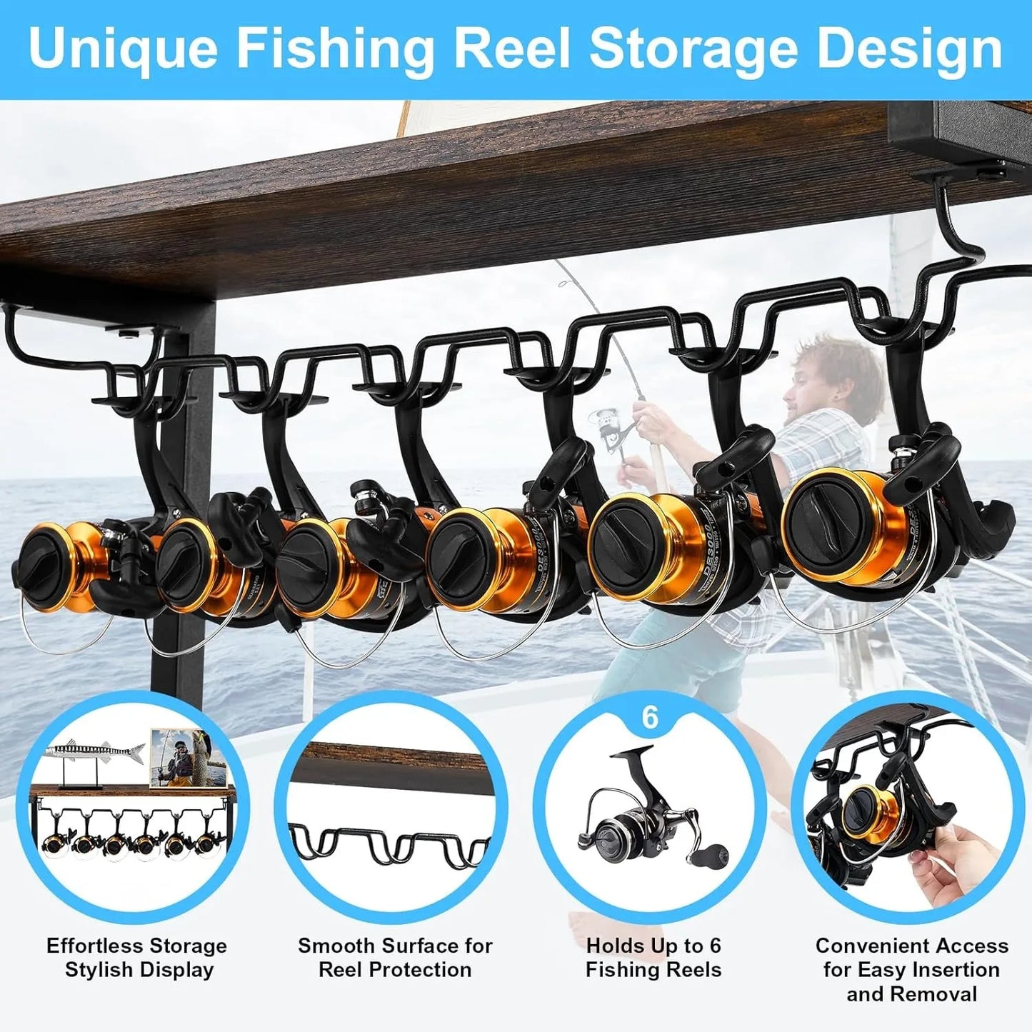 Fishing rod rack, large capacity fishing rod rack, can accommodate 24 fishing rods, fishing rod and fishing gear storage rack