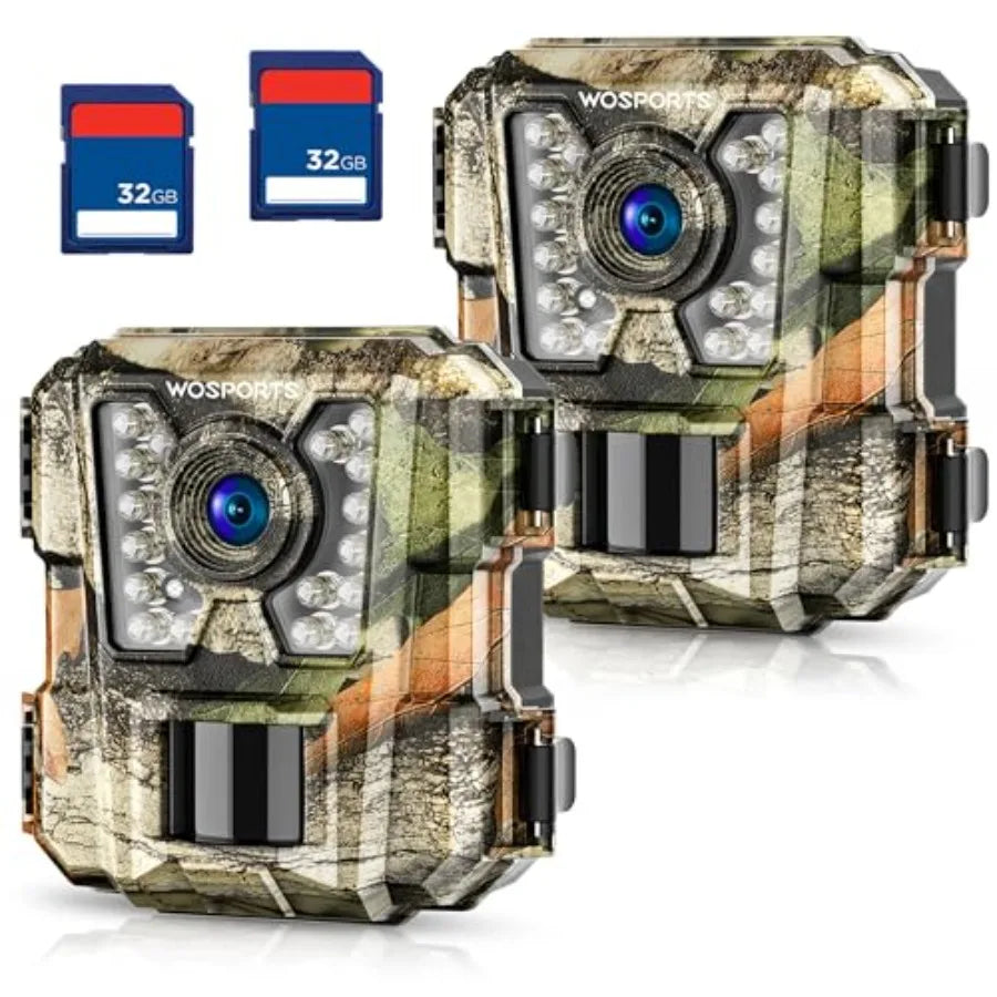 Outdoor wildlife monitoring trail camera set: 24MP 1080P HD, waterproof night vision, black plastic housing, compact size and i