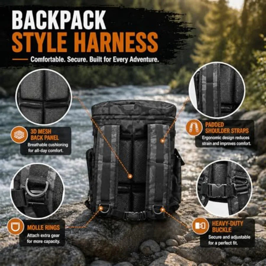 Fishing Bucket Organizer for 5 Gallon Bucket, Fishing Tackle Bag with Backpack Straps, Detachable Lid and Multi-Pockets for Sto