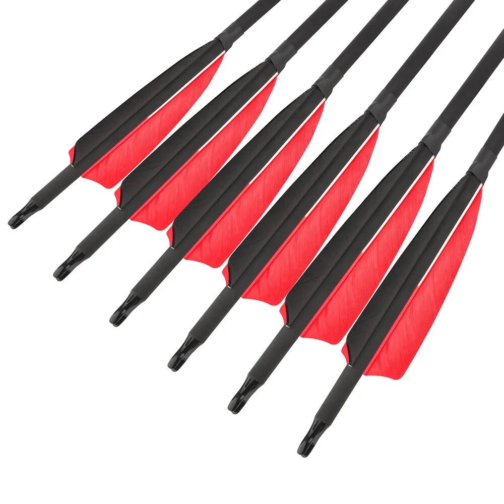 Archery Carbon Arrows 12pcs Spine 500 ID6.2mm OD7.8mm 100 Grain Points 4 Inch Turkey Vanes for Compound Bow Shooting