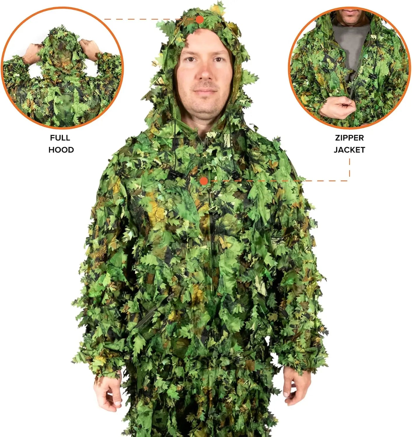 3D Leafy Ghillie Suit - 1000 Laser-Cut Leaves, Lightweight Breathable Camo for Hunting Paintball Airsoft