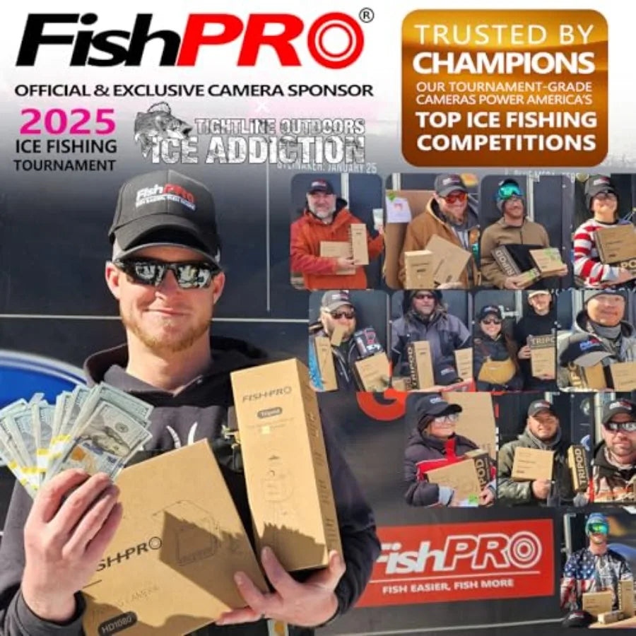 Underwater Fishing Camera for Ice Fishing: 7'' Display, 1200TVL, Black Housing with IR/LED Lights, Portable Fish Finder with Br
