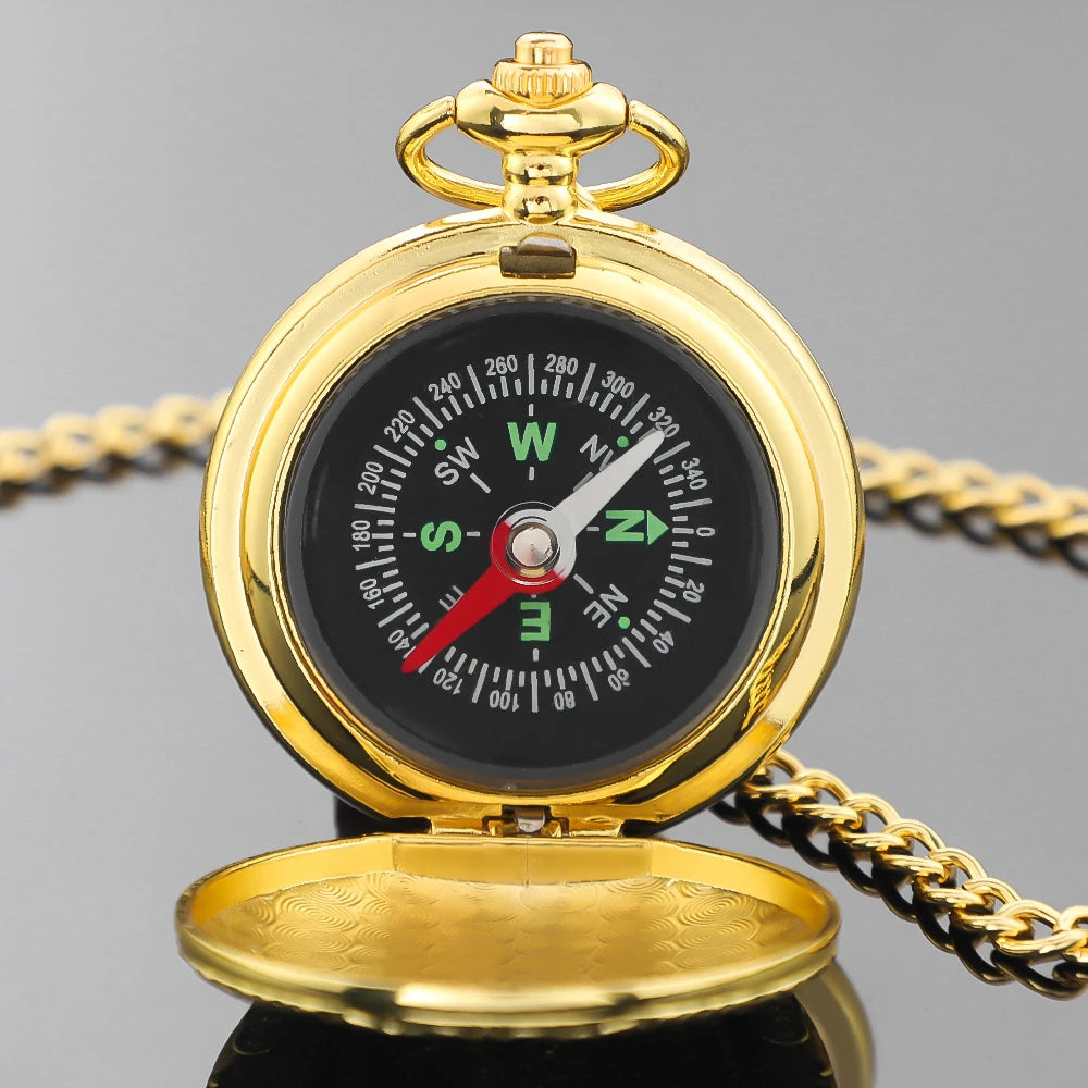 Vintage Golden Design Compass Pocket Watch Outdoor Camping Hiking Portable Pocket Brass Compass Navigation Women Men Gifts
