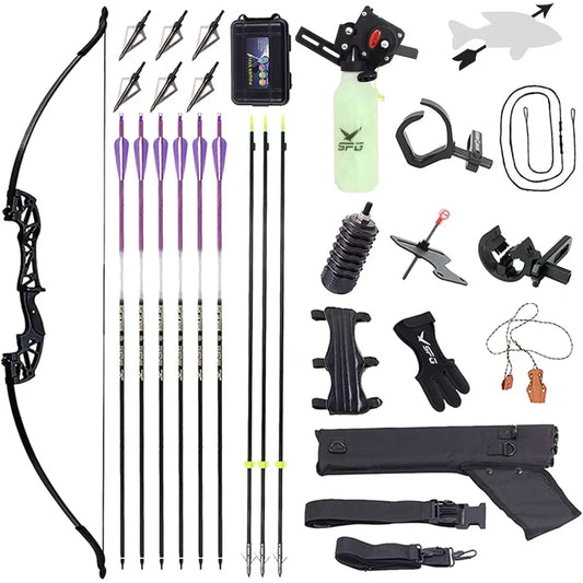 SOPOGER Bowfishing Recurve Bows Set Archery Bow Kits Package Dual Use for Adult Hunting Practice Shooting Fish with Solid Fishi