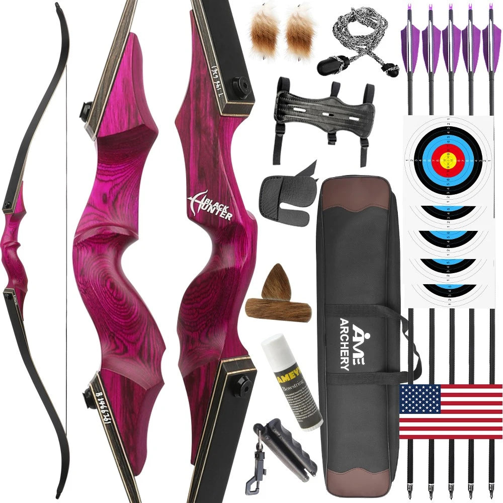 50/60Ibs Recurve Bow Arrow Set Wooden Bow Handle Right/Left Hand 60inch Takedown Bow for Archery Hunting Shooting Outdoor Sports