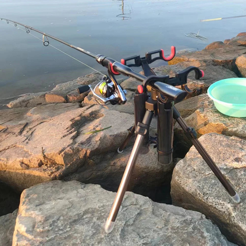 Triangle Fishing Pole Rack Adjustable Collapsible Fish Banksticks Holder Portable Multifunctional for Outdoor Fishing