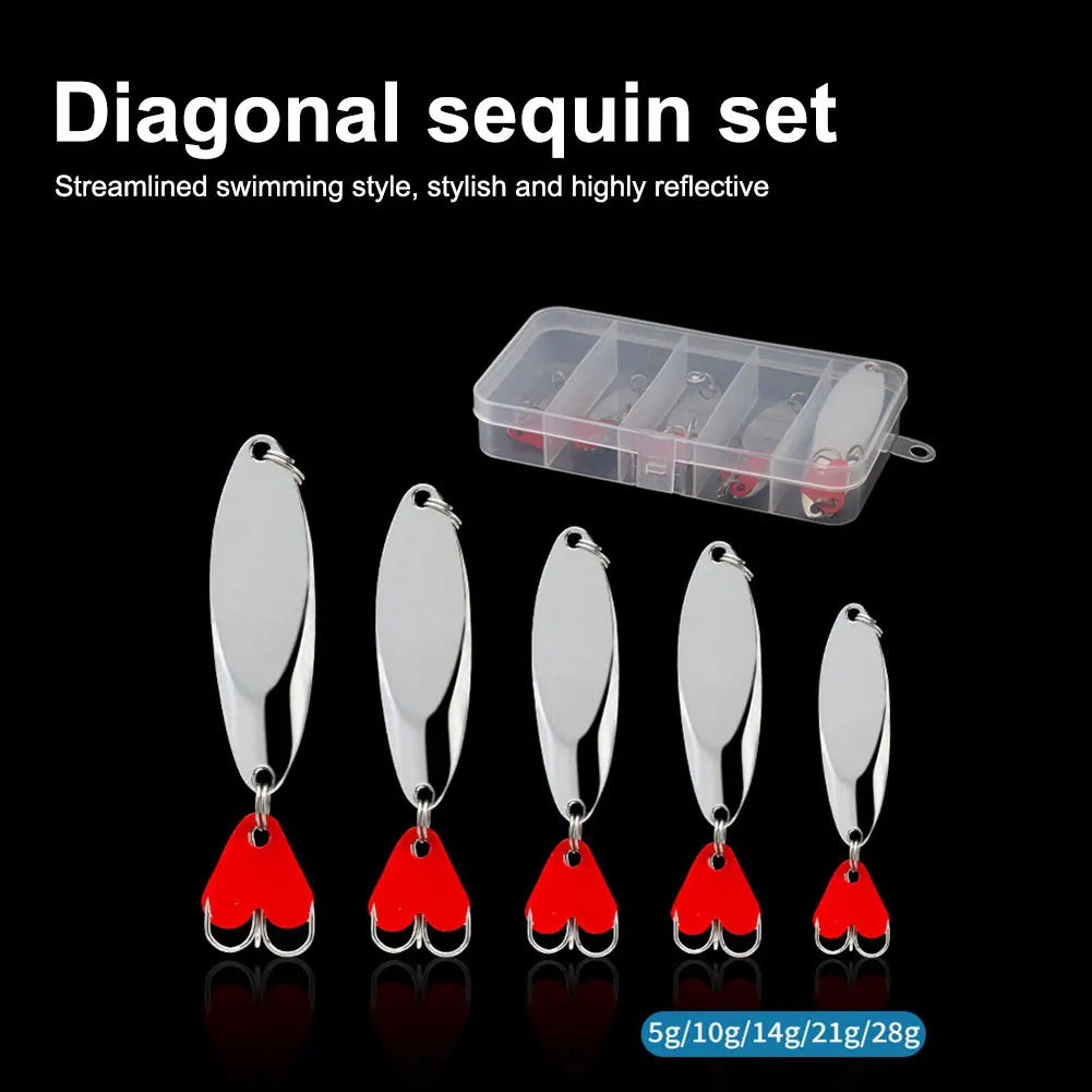 5pcs Metal Jig Spoon Spinner Fishing Lure with Fishing Tackle Box Kit Spinner Bait Artificial Bait for Fishing