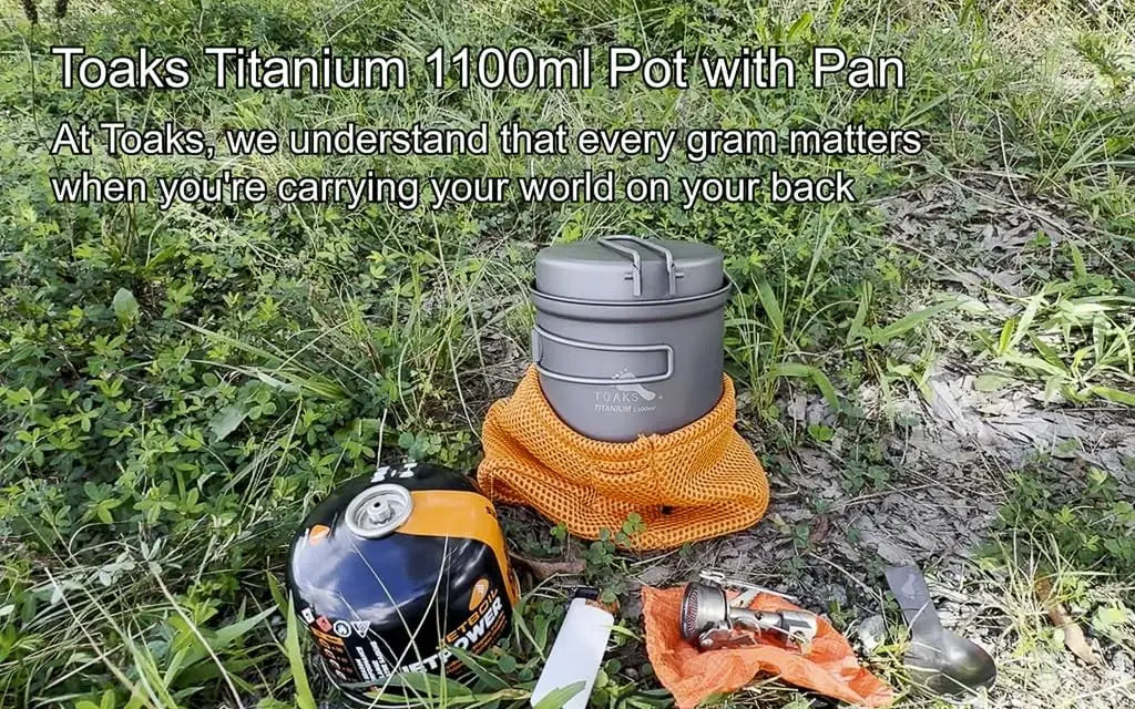 Titanium 1100ml Pot with Pan, Ultralight Camping Cookware for Backpacking, Nesting Set