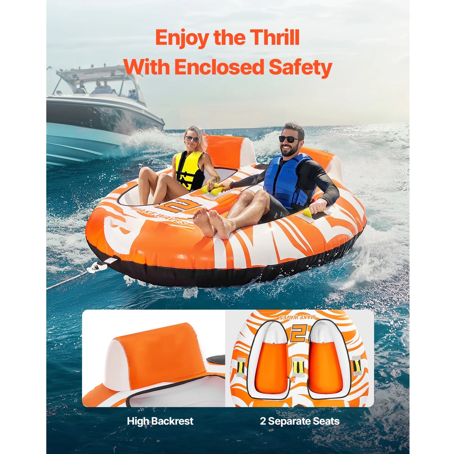 Towable Tubes for Boating 2 Person Inflatable Boat Tubes and Towables with 2 Cockpits 340 lbs Water Sport Tube for Boat