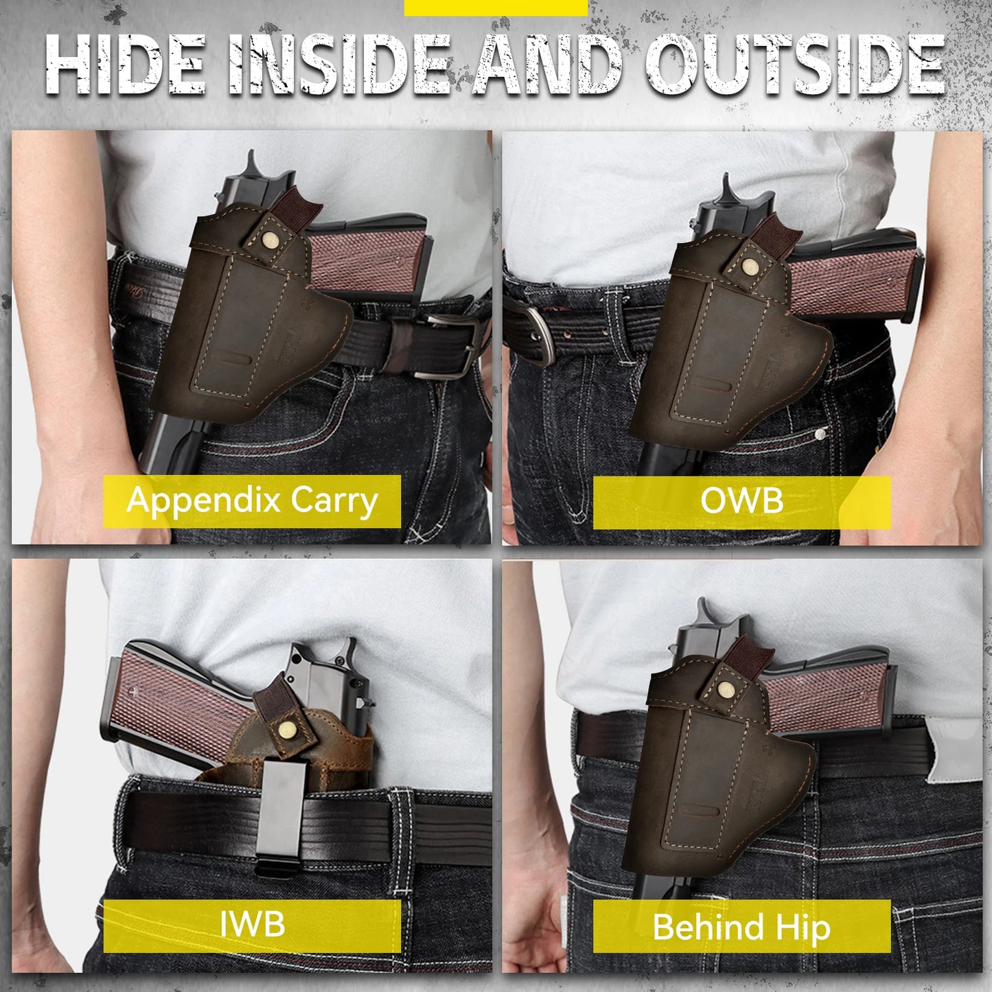 2026 New Genuine Crazy Horse Leather 1911 Holster IWB OWB Concealed Carry Belt Clip Left Right Hand Universal Pistol Holster