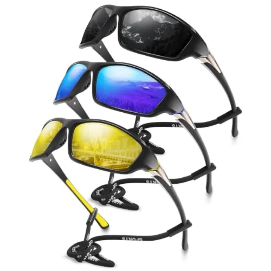 3 Pack Polarized Sports Sunglasses for Men, Mens Sunglasses Wrap Around UV Protection for Cycling Fishing Driving
