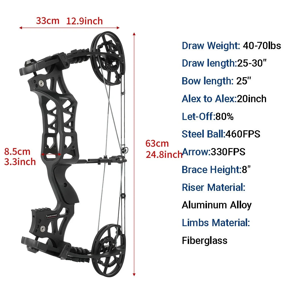 Compound Bow 40-70lbs Dual-Use 420fps 80% Let-off Steel Ball Arrows for Hunting Shooting Target Practice Outdoor Sports
