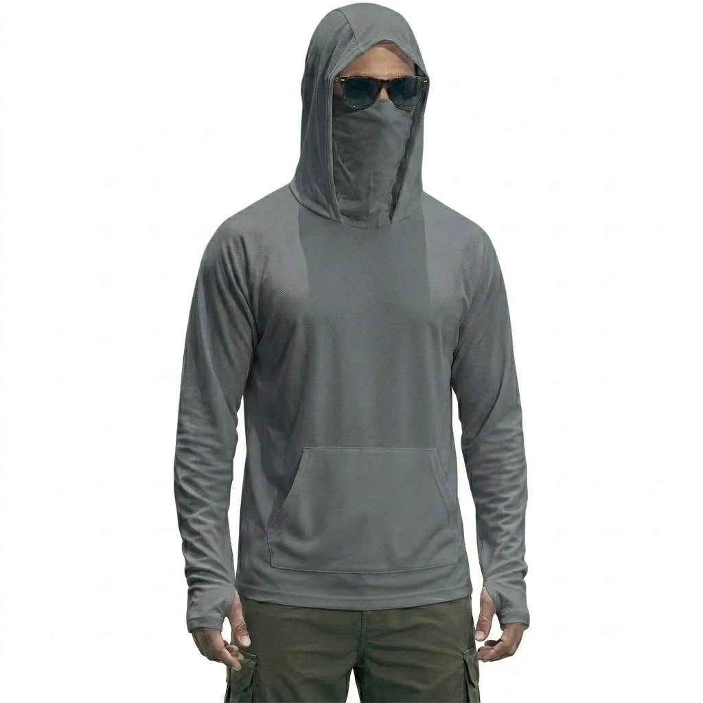 UPF50+ Performance Hoodie Summer Man Long Sleeve T-shirts Casual Shirt Sunscreen Ice Silk Tops Sun Running Quick Dry Hiking Tee