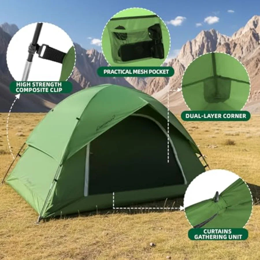 Camping Tent for - Waterproof Two Tents for Camping Small Easy Up Tent for Family Outdoor Scouts in All Weather and All Season