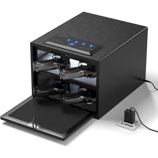 Biometric Pistol Safe (FCC & California DOJ Certified) - Quick Access Handgun Safe with Fingerprint & Digital Keypad, Secure Ho