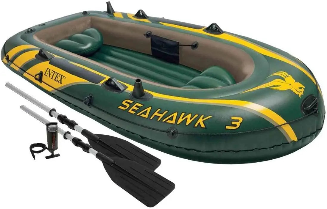 Inflatable Boat Set for 3 Persons, Includes 2 Aluminum Oars and Air Pump, 2-Piece Pack