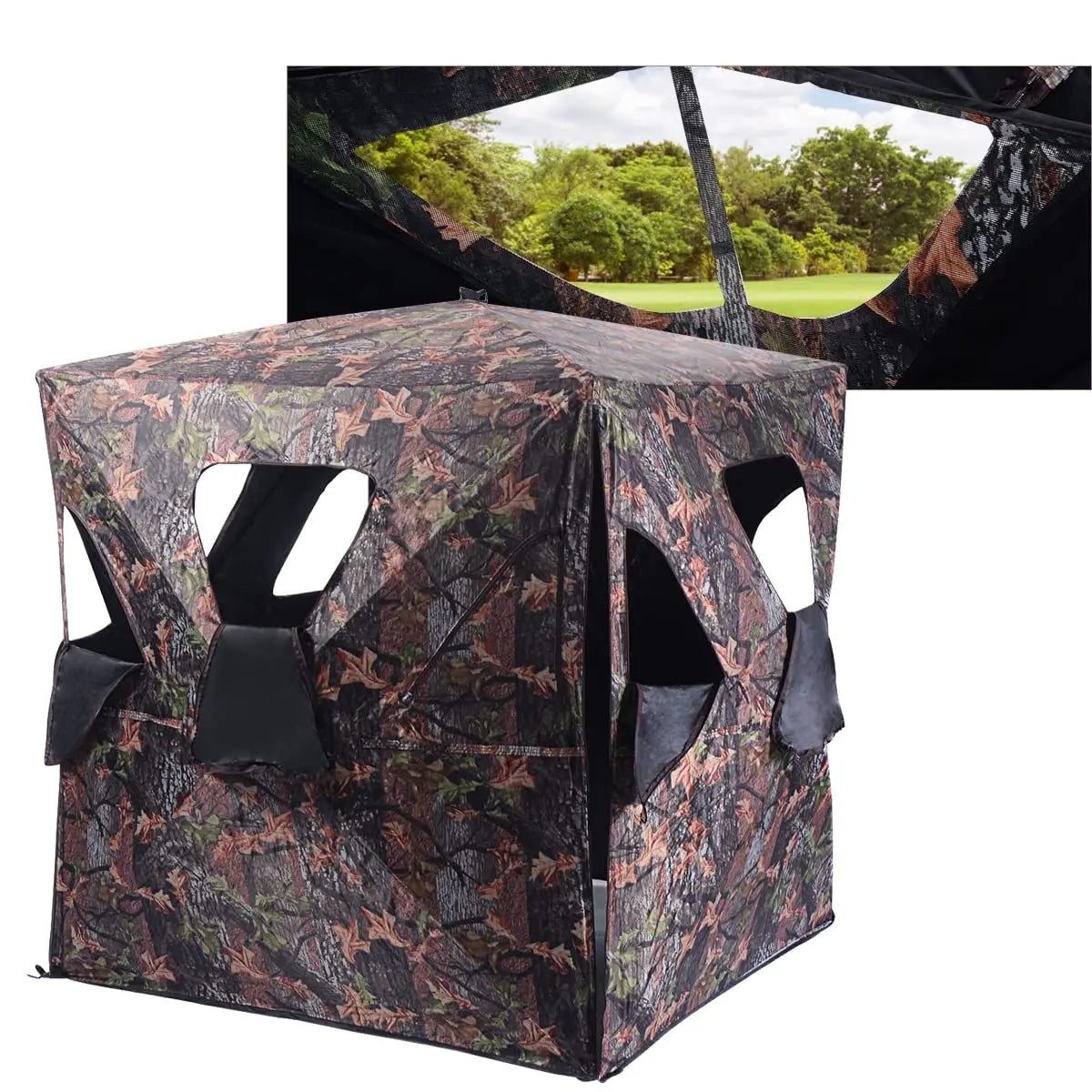 Portable Hunting Blind 360 Degree See Through Ground Tent For 2-3 Adults Camouflage