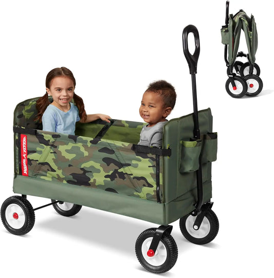 3-in-1 Folding Wagon for Kids, Garden & Cargo, Green Collapsible with 150lb Capacity