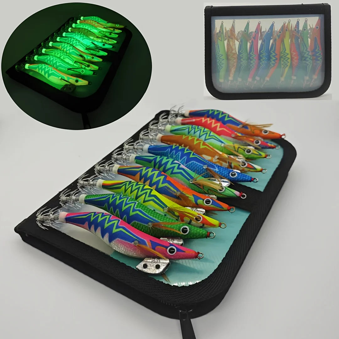 10 PCS Squid fishing bait squid hook sea fishing bait luminous hook bait luminous wood shrimp