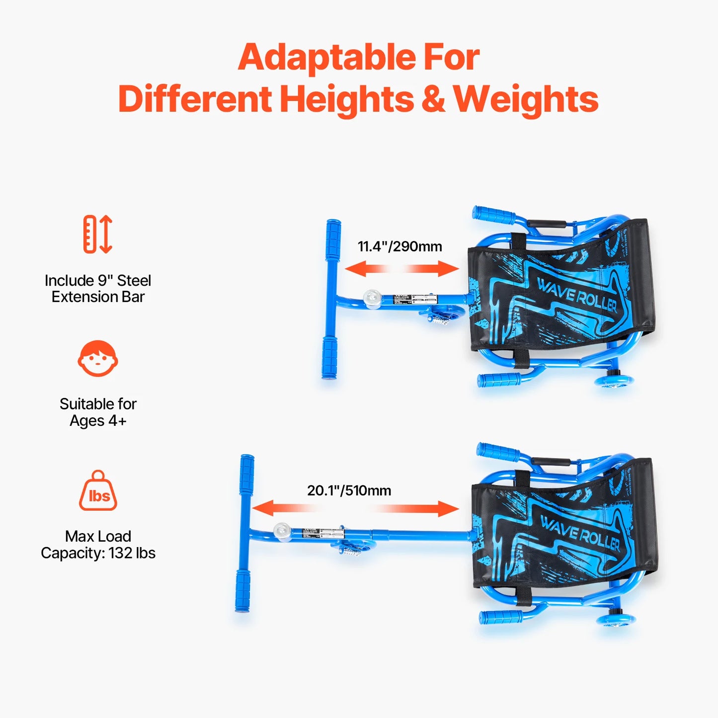 132/198lbs Ride on Scooter Swing Side-to-Side Powered by Zig-Zag Motion Sports Games Drifting Toys for Children Gifts