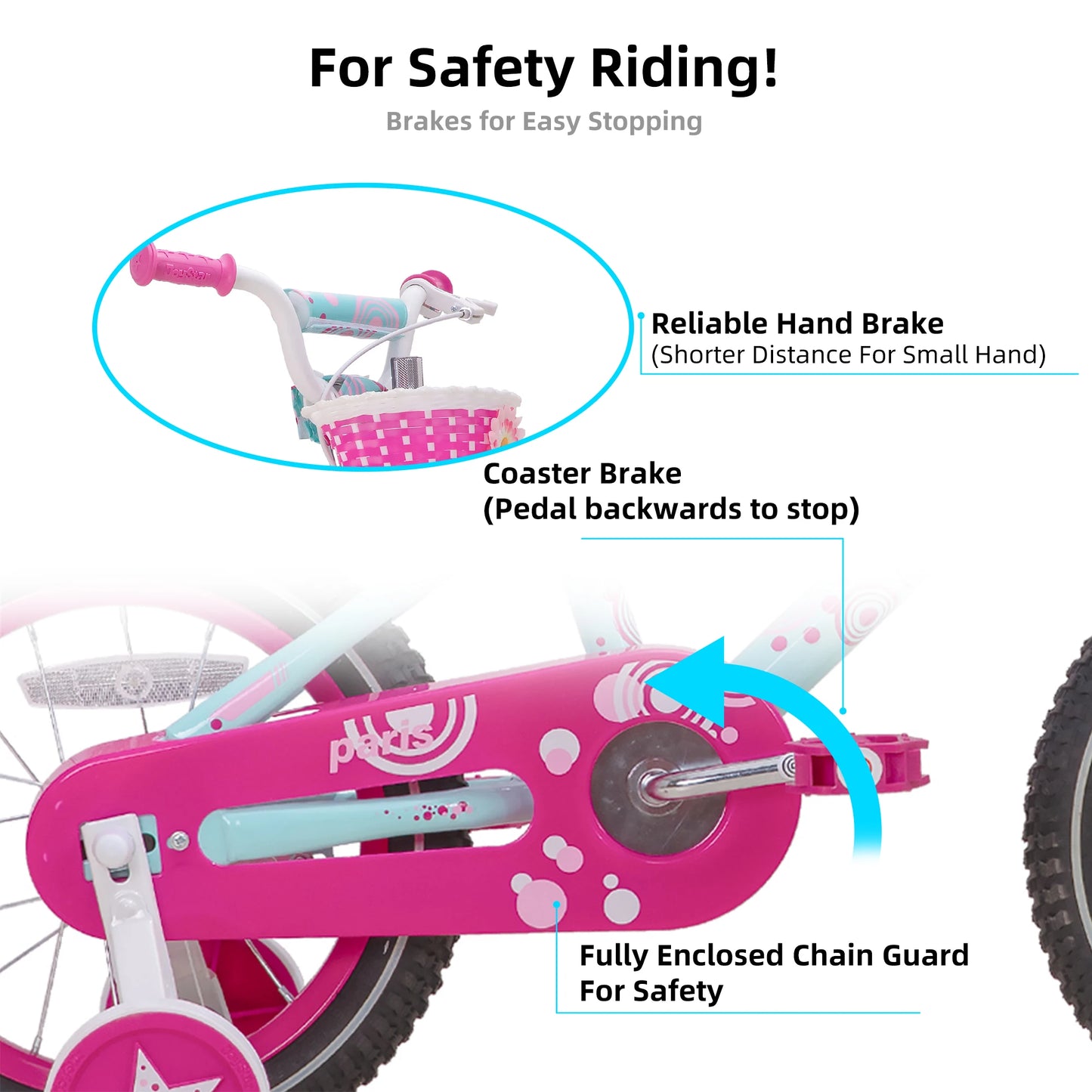 JOYSTAR Paris Girls Bike 14-20 Inch Training Wheels Handbrake Basket Kids Bicycle Ages 3-10Y