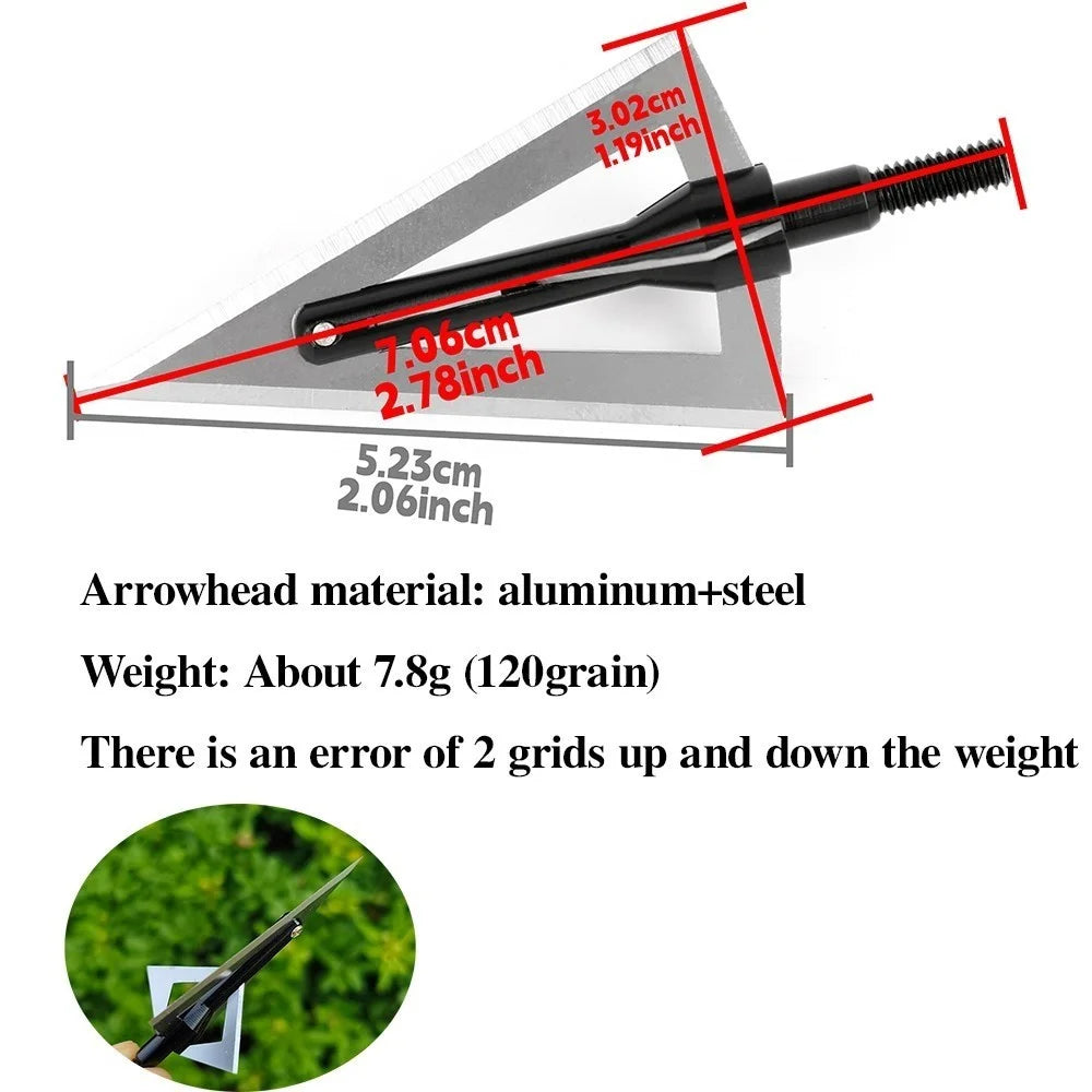 Blade Arrowheads 12pcs 120grain Screw-in Broadheads Made of Durable Aluminum and Steel Sharp Corrosion-Resistant Tips for DIY Arrow Shaft Compound Recurve Bow Hunting Shooting Target Practice Outdoor Archery Accessories