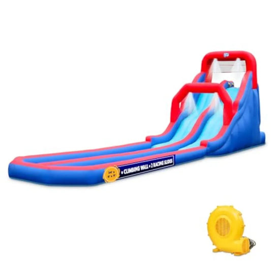 Dual Splash Inflatable Water Racing Slide Park for Outdoor Use Heavy-Duty PVC Material Blue and Yellow Design Quick Setup with
