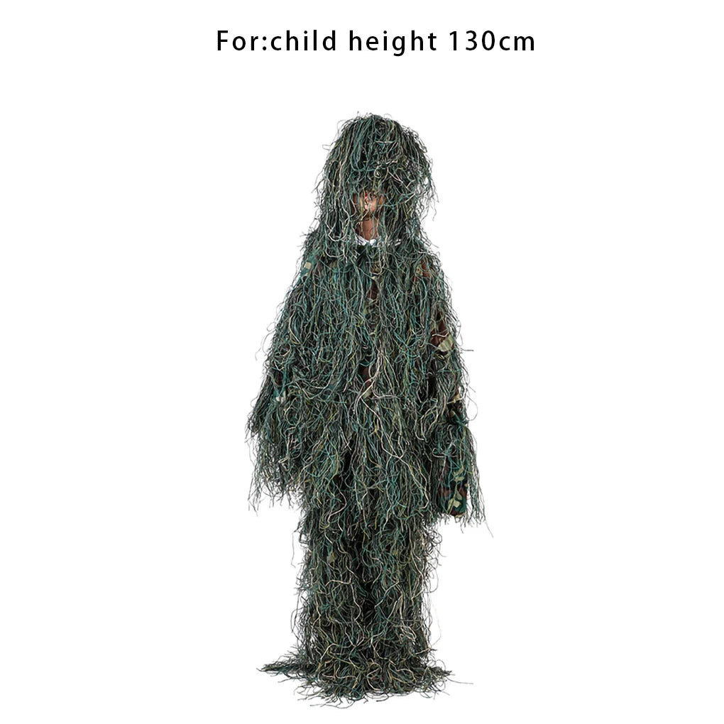 Kids 3D Camouflage Suits Outdoor Hunting Scouting Children Camouflage Clothes Pants Set with Storage Bag 1.1-1.3m