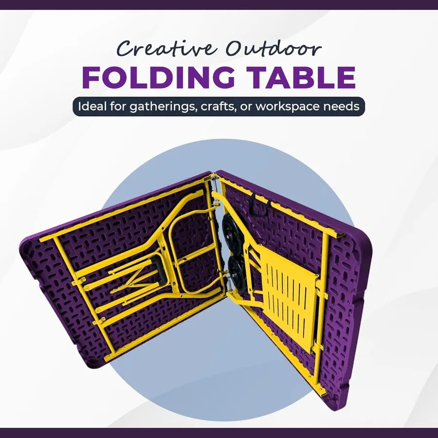 6Ft Rolling Folding Table with Builtin Wheels Durable Plastic Team Colors Easy to Carry Perfect for Camping Picnic Tailgating P