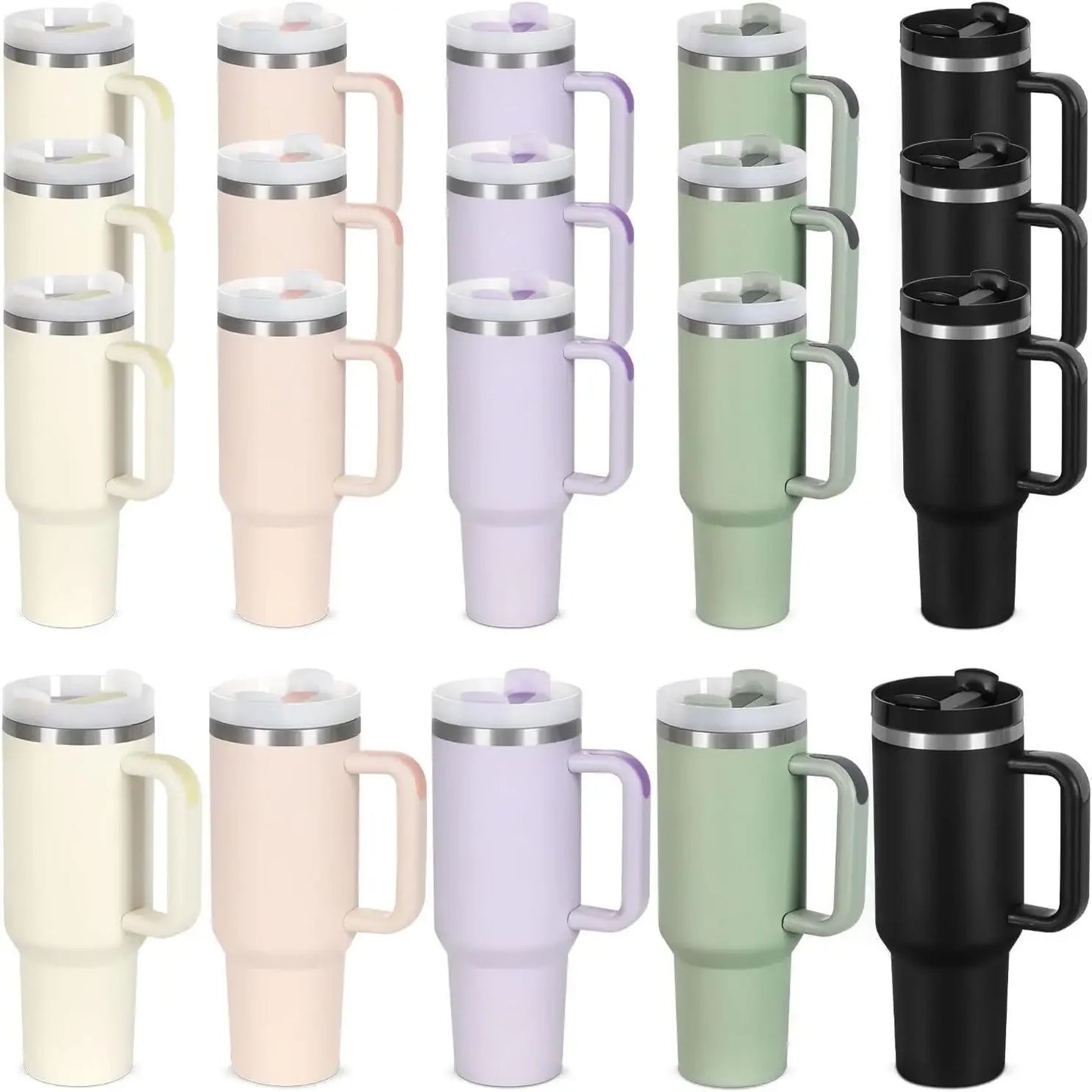 15 Pack 40 Oz Tumbler with Handle and Straw Bulk, 40 Oz Tumbler Stainless Steel Vacuum Insulation Keep Hot and Cold, 40  Travel