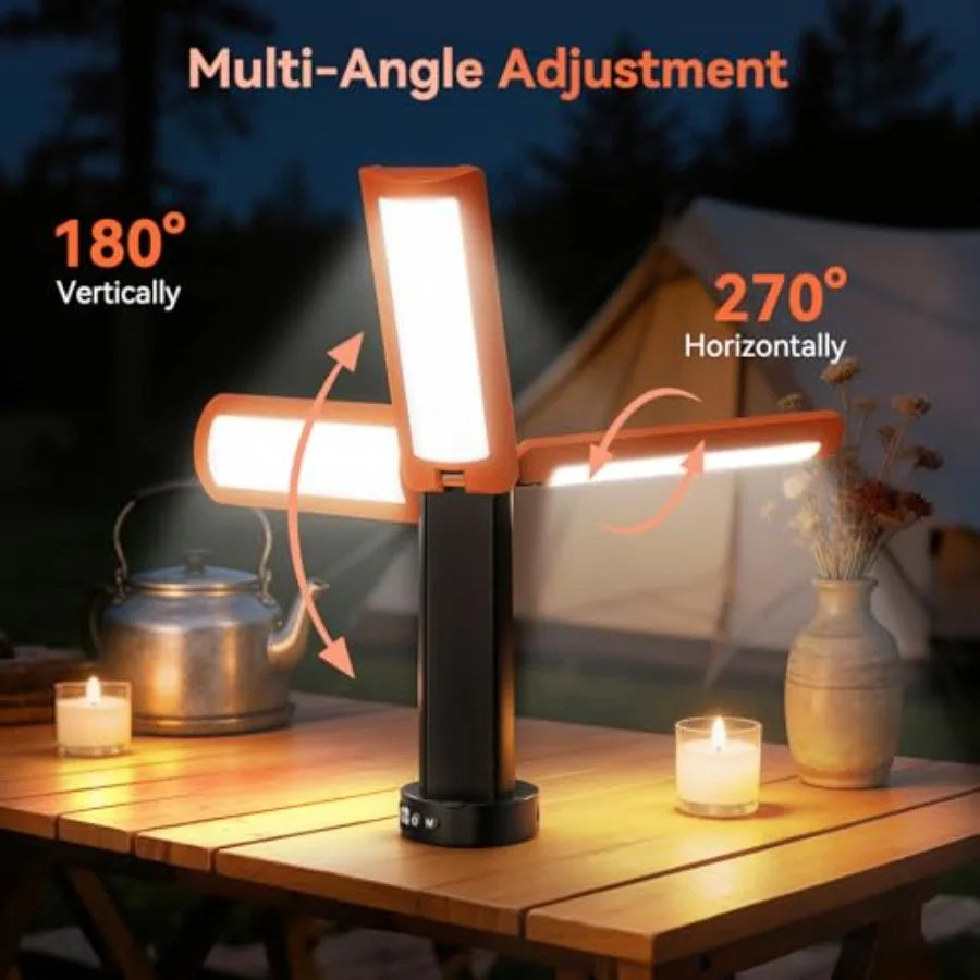 Camping Lights with Stand 12000mAh Rechargeable Work Light Max Height 75" Telescoping Portable Outdoor Lights with 3 LED Lamp H